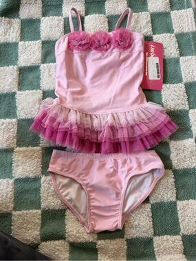 NWT Isobella & Chloe Pink Rosette Tutu Tankini 2-Piece Swimsuit Set